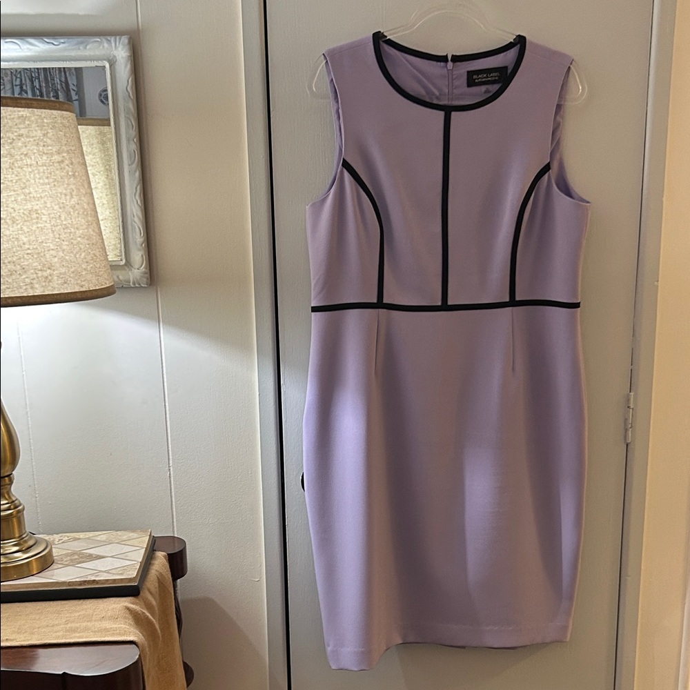 Evan Picone Black Label Lavender Sheath Dress with Black Trim